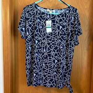 Michael Kors Navy and White Abstract Short Sleeve Top